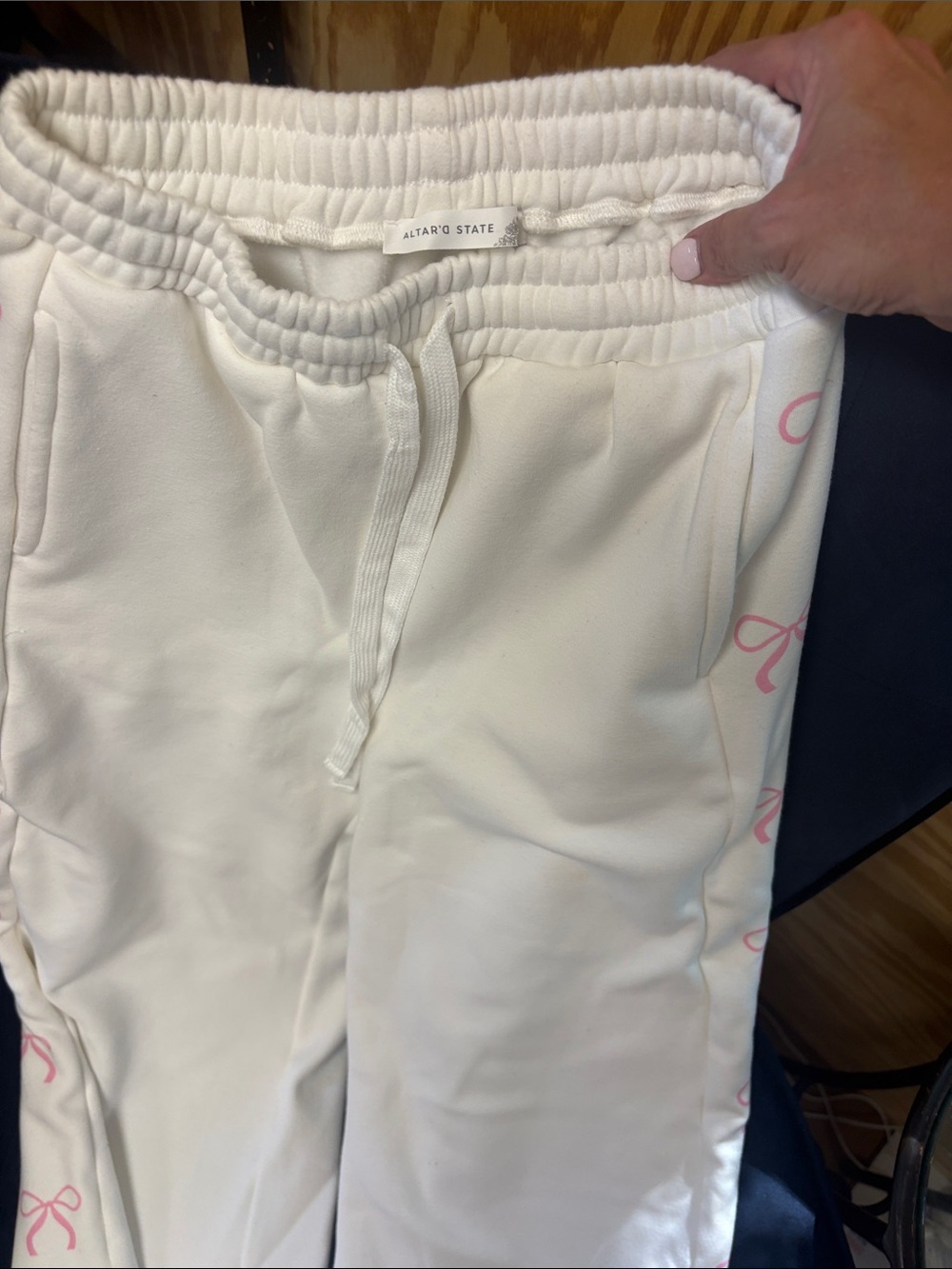 Altar'd State Cream Joggers with Pink Bow Side Print Size S